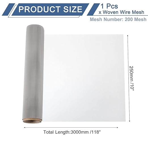 uxcell 200 Mesh 118" x 10" Woven Wire Mesh, 316 Stainless Steel Air Vent Filter Screen, Window Screen Mesh for DIY Projects Vents Cover Filtration Animals Fence