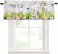 Easter Curtain Valances for Windows, Kitchen Valance Window Treatment, Spring Sheep Bunny Duck Plants Wooden Grain Light Filtering Block Curtains for Bathroom/Bedroom/Living Room 54'' x 18''