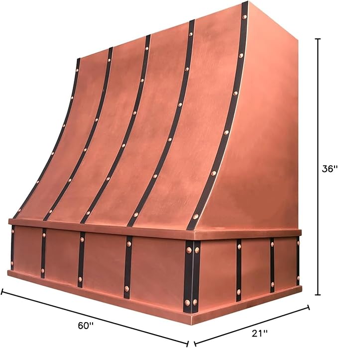CT Copper Tailor Sloped Copper Vent Hood Wall Mount,60'' W,36''H,1260 CFM Exhaust Fan,Stainless Steel Vent,LED Light,Dishwasher-Safe Baffle Filters,VH8TR1