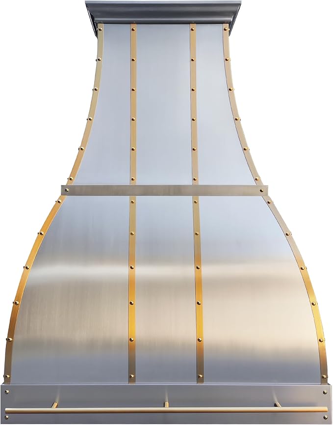 CHETTO C Stainless Steel Range Hood Cover with Quiet Vent Hood Insert Custom Handcrafted Metal Kitchen Fan with Towel Rack LED Light 42"W x27"D x45"H Brushed Stainless Steel Island Mount