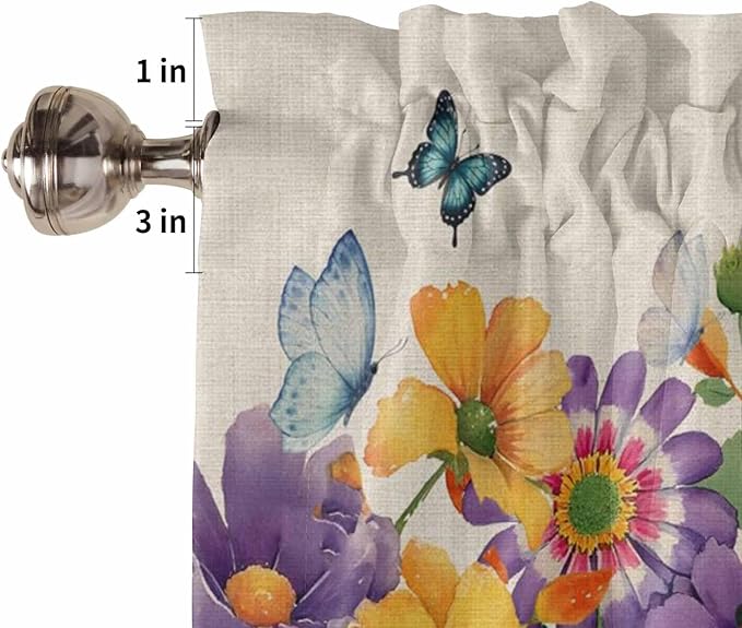 Spring Flowers Tier Curtains 45 Inches Long, Farmhouse Vintage Country Colorful Floral Window Treatment Curtain Drapes, Small Curtain Drapes for Bathroom Laundry Room, 27.5"x45", 2 Panels