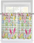 Happy Easter Kitchen Curtains 54 Inches Length, Spring Bunny Eggs Flower Sage Green Plaid Window Treatment Curtain Drapes, Thermal Insulated Drapes for Basement Hotel RV, 42"x54", 2 Panels