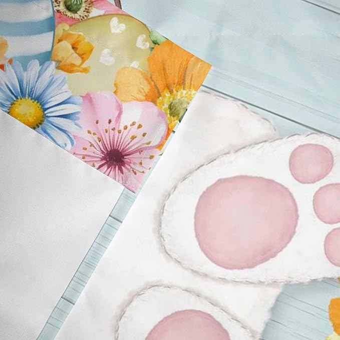 Easter Bunny Curtain Valances for Windows, Kitchen Valance Window Treatment, Easter Eggs Spring Farmhouse Wood Grain Teal Blue Light Filter Block Curtains for Bathroom/Bedroom/Living Room 42'' x 12''