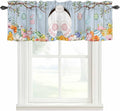 Easter Curtain Valances for Windows, Kitchen Valance Window Treatment, Spring Watercolor Bunny Eggs Flower Wood Grain Blue Light Filtering Block Curtains for Bathroom/Bedroom/Living Room 42'' x 12''