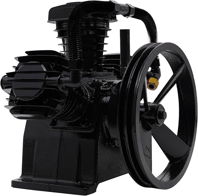 Air Compressor Pump Head, 5-HP Single-Stage Inline-Twin Replacement Air Compressor Pump 3 Cylinder Head, Single-Stage Aluminum Air Compressor Pump Replacement with 115 Max. PSI, 10-12 CFM