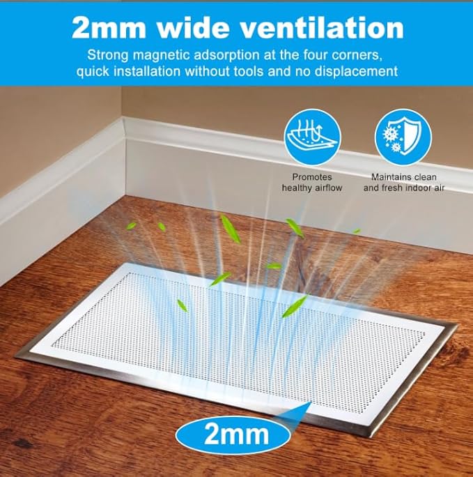 4-Pack 5"x11" White Powerful Magnetic Vent Covers - Super Strong Neodymium Magnets, No Slip & No Drill Needed - Secure Fit for Floor/Wall/Ceiling Registers - Durable Air Vent Screen (White, 5x11)