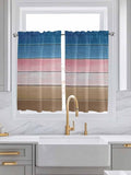Blue Pink Brown Gradient Wood Grain Window Valance Curtains, Vintage Wood Board Light Filtering Kitchen Valance with 3-inch Rod Pocket for Living Room Bathroom Bedroom,2 Panel,42x54In