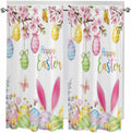 Happy Easter Bedroom Curtains 63 Inches length, Spring Watercolor Bunny Eggs Flower Branch Window Treatment Curtain Drapes, Rod Pocket Curtain Panels for Living Room Kitchen, 42"x63", 2 Panels
