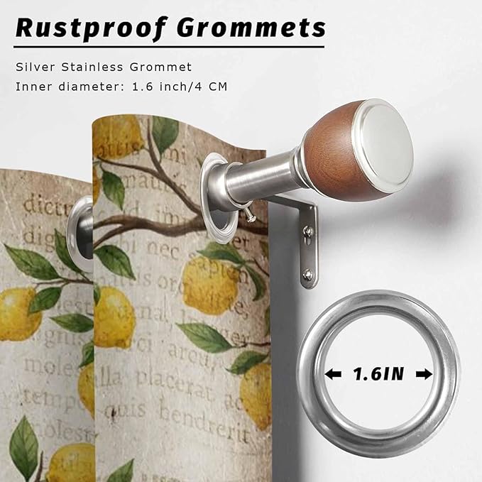 Summer Gnome Outdoor Curtains for Patio Gnome Lemon Leaf Vintage Waterproof Outside Curtains with Grommet Top Weatherproof Curtain for Cabana Pergola Gazebo, 1 Panel, 54" W x 84" L