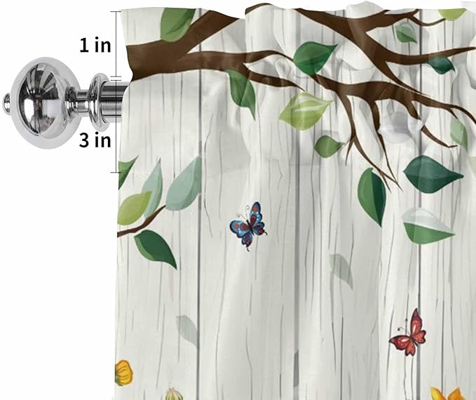 Easter Gnomes Curtain Valances for Windows, Kitchen Valance Window Treatment, Spring Watercolor Eggs Flower Wood Grain Light Filtering Block Curtains for Bathroom/Bedroom/Living Room 42'' x 18''