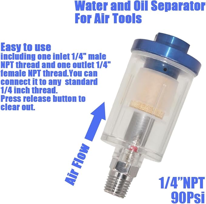 Oil Water Separator for Air Line, 1/4 Inch NPT Inlet and Outlet, Air Compressor Water Separator Filter, Water Separator For Air Compressor Line Dryer 90 PSI (4Pcs)