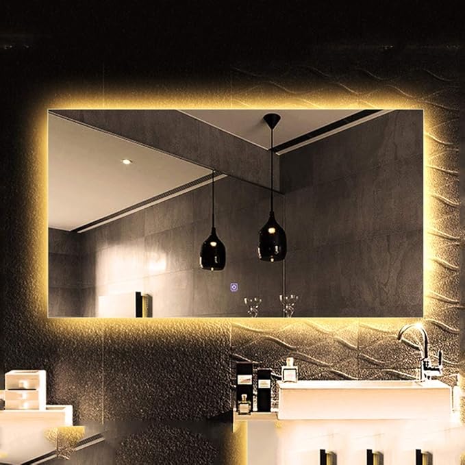 Wall Mirror Modern LED Bathroom Mirror with Defogging Backlit Bathroom Mirrors with Light and Touch Sensor Switch Demister Pad (Color : D Size : 50CMx70CM) (C 75CMx120CM)