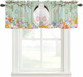 Easter Curtain Valances for Windows, Kitchen Valance Window Treatment, Spring Watercolor Bunny Eggs Wooden Grain Green Light Filtering Block Curtains for Bathroom/Bedroom/Living Room 42'' x 18''
