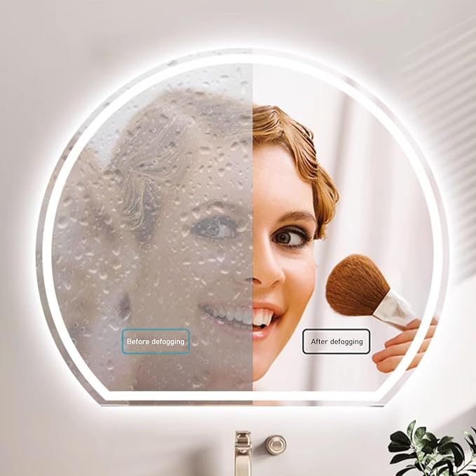Bathroom Mirror with LED Lights, Wall Mounted Bathroom Mirrors, Bathroom Mirrors with Touch, 3 Colour Dimmable and Demister Pad, IP44 Smart Mirror(23.6"/60cm)