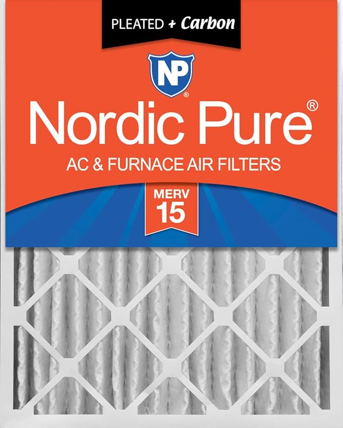 Nordic Pure 20x20x4 (Actual Size: 19 1/2 x 19 1/2 x 3 5/8) Pleated Air Filters MERV 15 Plus Carbon 1 Pack
