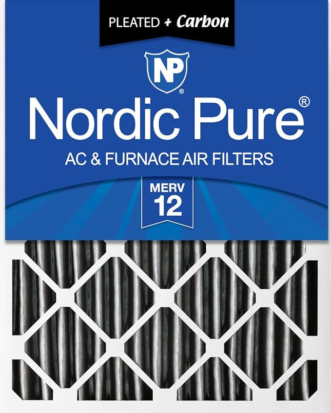 Nordic Pure 20x20x4 (Actual Size: 19 1/2 x 19 1/2 x 3 5/8) Pleated Air Filter MERV 12 Pleated + Carbon 1 Pack