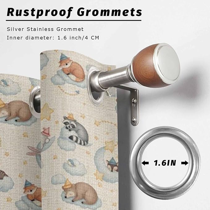 Cartoon Animals Outdoor Curtains for Patio Raccoons Rabbits Moon Linen Texture Waterproof Outside Curtains with Grommet Top Weatherproof Curtain for Cabana Pergola Gazebo, 2 Pack, 54" W x 84" L