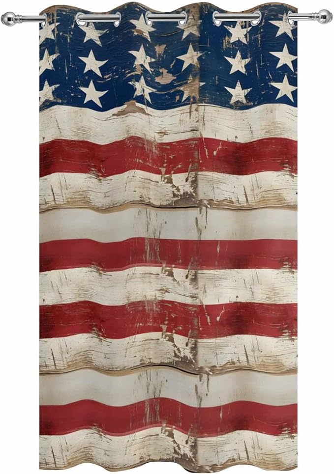4th of July Outdoor Curtains for Patio USA Flag Independence Day Vintage Waterproof Outside Curtains with Grommet Top Weatherproof Curtain for Cabana Pergola Gazebo, 1 Panel, 54" W x 108" L