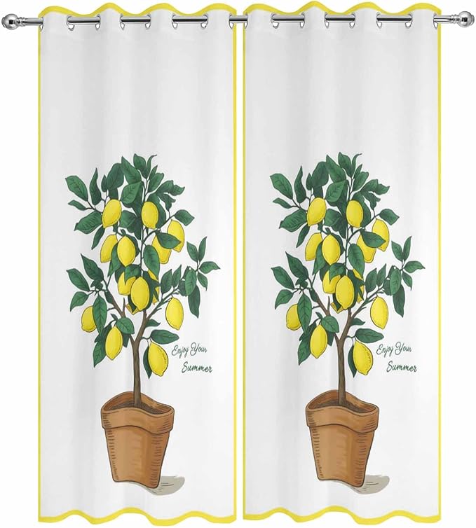 Lemons Outdoor Curtains for Patio Summer Fruit Lemon Tree Waterproof Outside Curtains with Grommet Top Weatherproof Curtain for Cabana Pergola Gazebo, 2 Pack, 54" W x 84" L