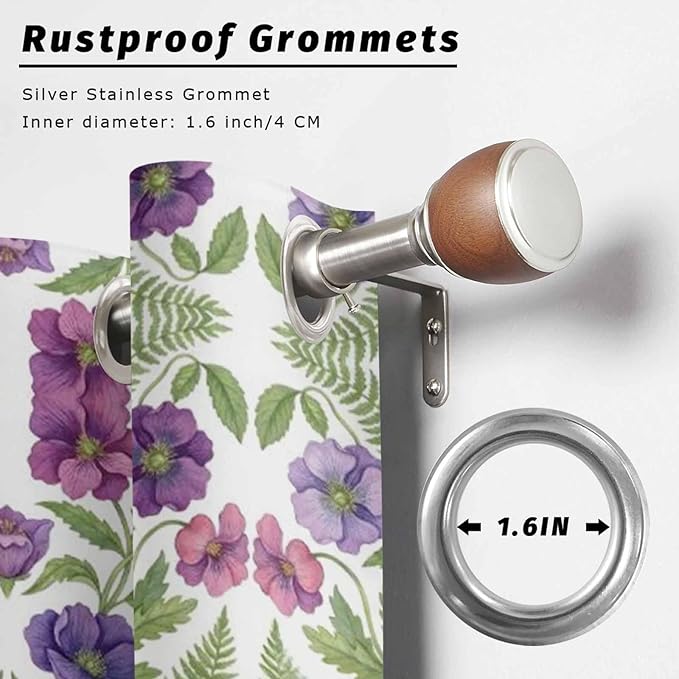 Flowers Outdoor Curtains for Patio Summer Floral Pastoral Farmhouse Plant Waterproof Outside Curtains with Grommet Top Weatherproof Curtain for Cabana Pergola Gazebo, 2 Pack, 54" W x 95" L
