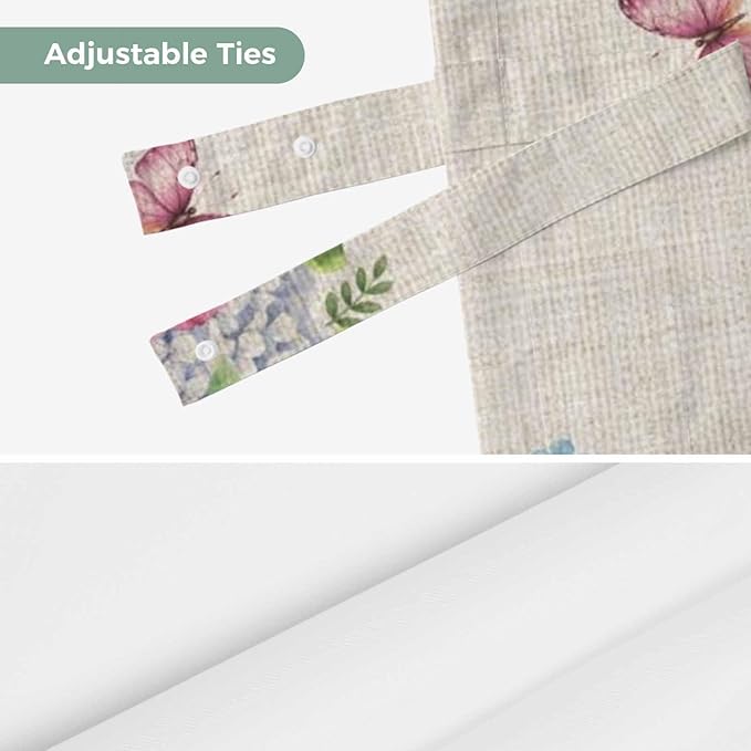 Farmhouse Spring Tie Up Valance Curtains for Windows, Kitchen Curtains Window Shades, Retro Bicycles Flowers Vines Butterfly Light Filtering Roman Curtain Valances for Bedroom/Bathroom/Cafe 42"x18"