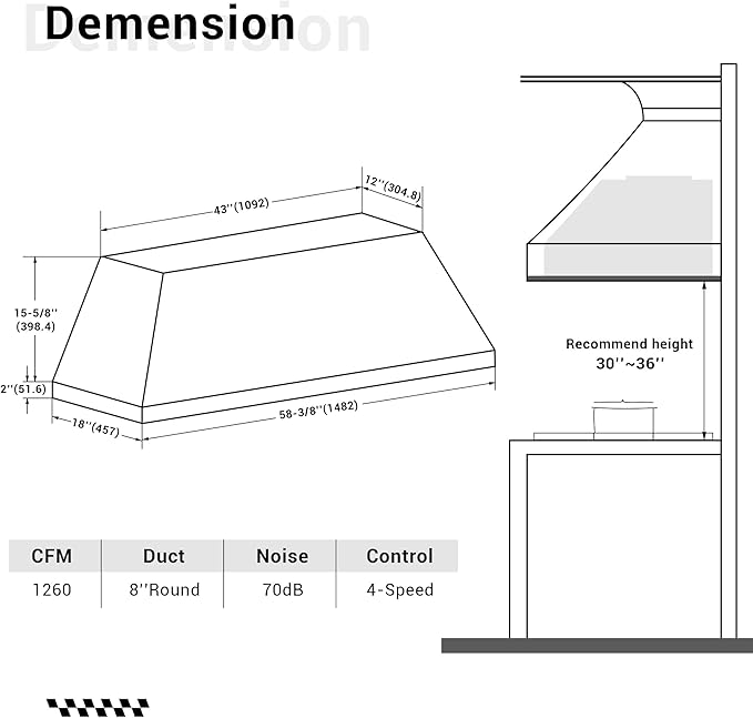 CHETTO C Stainless Steel Range Hood Cover with Quiet Vent Hood Insert Custom Handcrafted Metal Kitchen Fan with Towel Rack LED Light 60"W x24"D x39"H Brushed Stainless Steel Wall Mount