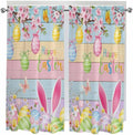 Colorful Easter Bedroom Curtains 63 Inches length, Spring Watercolor Bunny Egg Flower Wood Grain Window Treatment Curtain Drapes, Rod Pocket Curtain Panels for Living Room Kitchen, 42"x63", 2 Panels
