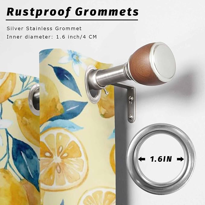 Lemon Outdoor Curtains for Patio Lemon Leaves Summer Plants Begin Waterproof Outside Curtains with Grommet Top Weatherproof Curtain for Cabana Pergola Gazebo, 2 Pack, 54" W x 95" L