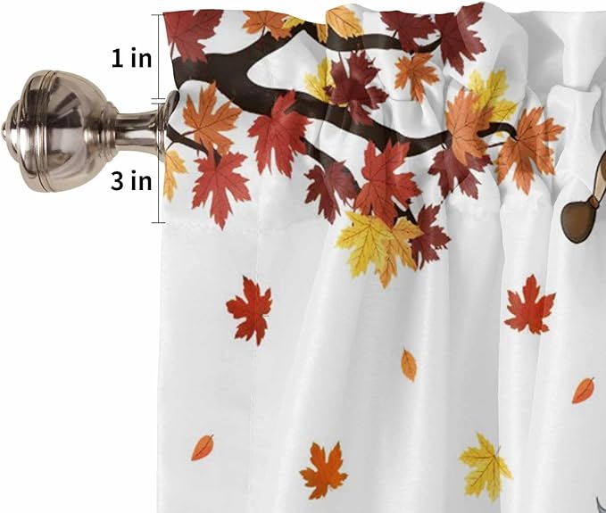 Fall Kitchen Curtain Set, Orange Yellow Thanksgiving Maple Leaf Gnomes Pumpkin Window Valance and Tiers 36" Length, Light Filtering Short Curtains Valance for Cafe Bathroom Bedroom 54"x18"