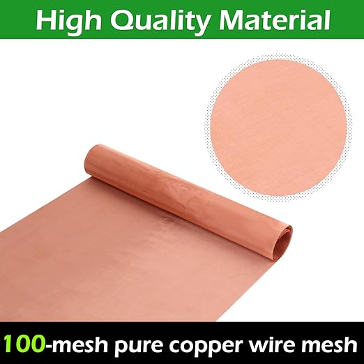 Copper Mesh Screen - 7.9" x 118", 100 Mesh, Dense Filter, 99.9% Pure Copper Fabric DIY Kit for Window Protection