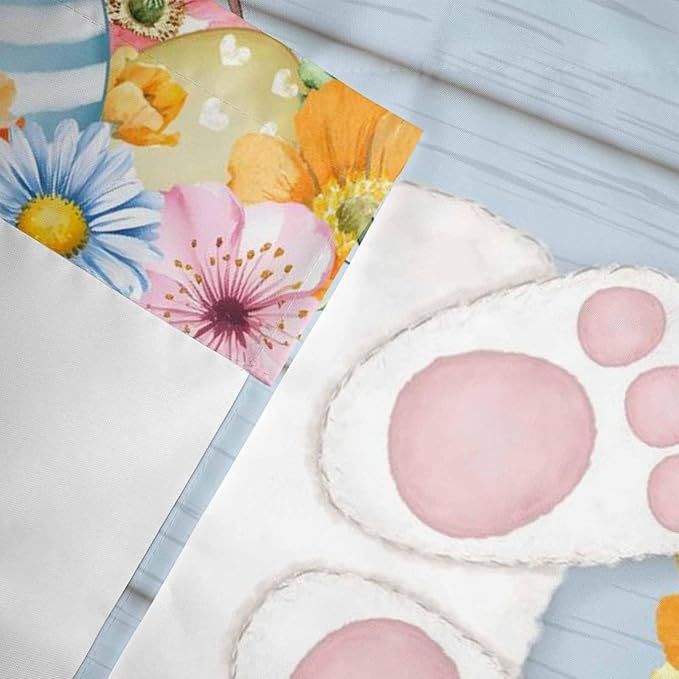 Easter Curtain Valances for Windows, Kitchen Valance Window Treatment, Spring Watercolor Bunny Eggs Flower Wood Grain Blue Light Filtering Block Curtains for Bathroom/Bedroom/Living Room 42'' x 12''