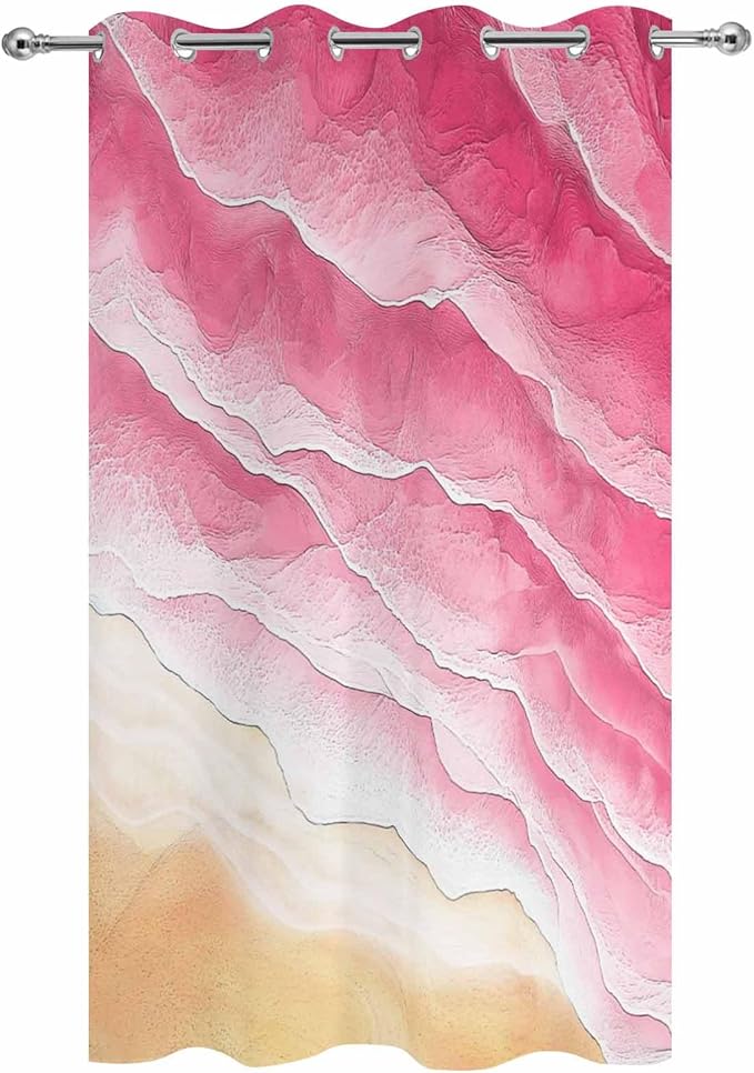 Ocean Outdoor Curtains for Patio Beach Waves Watercolor Abstract Gradient Pink Waterproof Outside Curtains with Grommet Top Weatherproof Curtain for Cabana Pergola Gazebo, 1 Panel, 54" W x 108" L