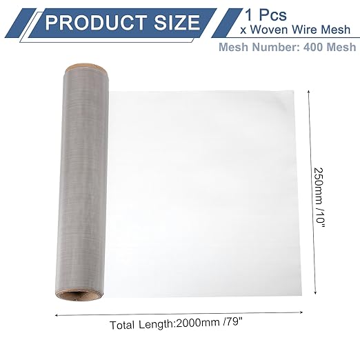 uxcell 400 Mesh 79" x 10" Woven Wire Mesh, 316 Stainless Steel Air Vent Filter Screen, Window Screen Mesh for DIY Projects Vents Cover Filtration Animals Fence