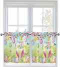 Easter Half Window Curtain 36 Inches Long, Spring Bunny Colorful Rabbit Eggs Butterfly Blue Green Window Treatment Curtain Drapes, Small Tier Curtains for Bathroom Over Sink, 27.5"x36", 2 Panels