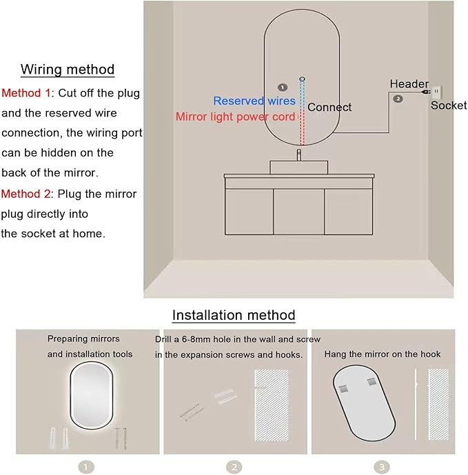 Bathroom Mirror with LED Lights，Bathroom Led Mirror ，Backlit Bathroom Mirror ，LED Mirror for Bathroom，Backlit Lighted Makeup Mirror，with Touch Sensor/Dimming/Demister pad(B,H90*W50cm/H35.4*W19.7IN)
