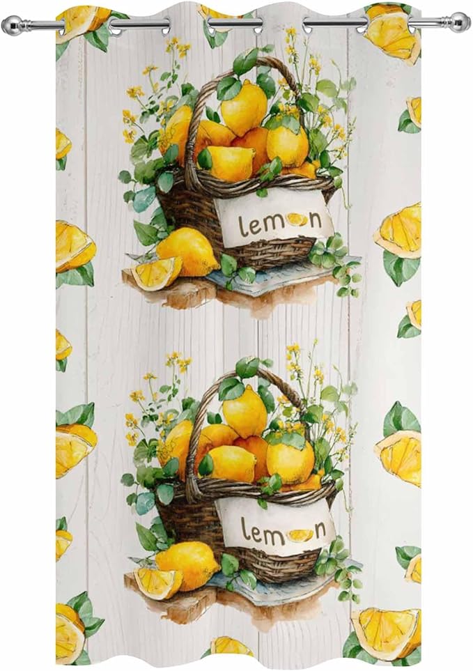 Lemon Outdoor Curtains for Patio Lemons Baskets Summer Tropical Plant Wood Waterproof Outside Curtains with Grommet Top Weatherproof Curtain for Cabana Pergola Gazebo, 1 Panel, 54" W x 84" L