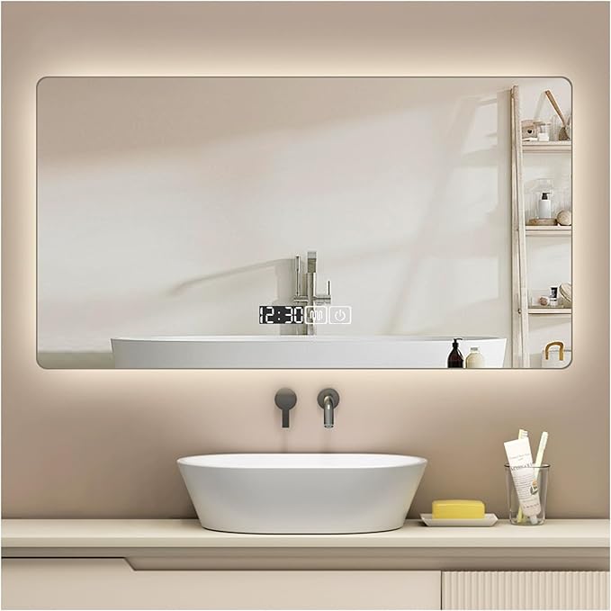 Backlit LED Illuminated Bathroom Mirror with LED Lights, Lighted Bathroom Makeup Wall Mounted Mirror with Demister Pad, Sensor Touch Switch, Horizontal/Vertical(A,H60*W80CM/H23.6*W31.4IN)
