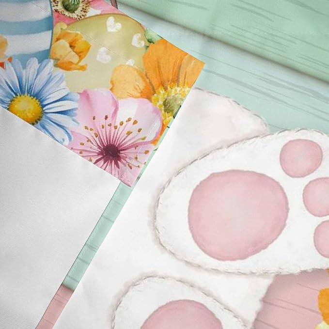 Easter Curtain Valances for Windows, Kitchen Valance Window Treatment, Spring Colorful Bunny Eggs Flower Wood Grain Light Filtering Block Curtains for Bathroom/Bedroom/Living Room 42'' x 12''