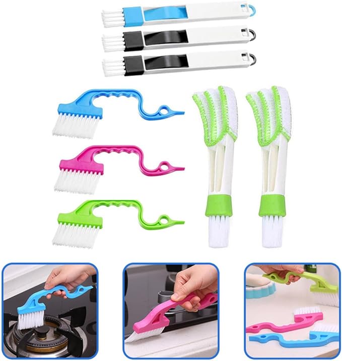 8pcs Window Groove Cleaning Brush Set Wet and Dry Scrubber Brushes for Window Gaps and Tracks Dust Removal Household Cleaning Tools