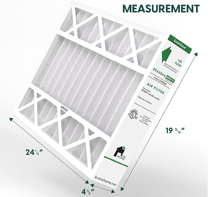 EconoHome 20x25x4 AC Furnace Pleated Air Filter MERV 11 Replacement – Allergen Defense, 4 Pack, Fits Lennox (X6673), Honeywell (FC100A1037) filters. (Actual size: 19.94 x 24.86 x 4.36 Inches)