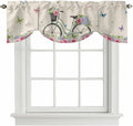 Farmhouse Spring Tie Up Valance Curtains for Windows, Kitchen Curtains Window Shades, Retro Bicycles Flowers Vines Butterfly Light Filtering Roman Curtain Valances for Bedroom/Bathroom/Cafe 42"x12"