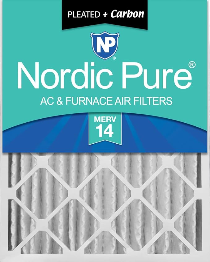 Nordic Pure 20x20x4 (Actual Size: 19 1/2 x 19 1/2 x 3 5/8) Pleated Air Filters MERV 14 Plus Carbon 1 Pack