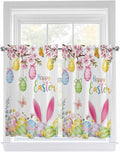 Happy Easter Kitchen Curtains 45 Inches length, Spring Watercolor Bunny Eggs Flower Branch Window Treatment Curtain Drapes, Lightweight Window Panels for Living Room Bedroom, 52"x45", 2 Panels