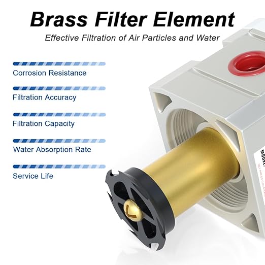 AIRZOE 1/4"NPT Air Filter Regulator Combo Piggyback,5 Micron Brass Element, Manual Drain,Air Pressure Regulator AW2000-02,0-150 psi Gauge
