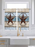 Vintage Western Star on Wood Grain Window Valance Curtains, Retro Wooden Texture Light Filtering Kitchen Valance with 3-inch Rod Pocket for Living Room Bathroom Bedroom,2 Panel,52x54In