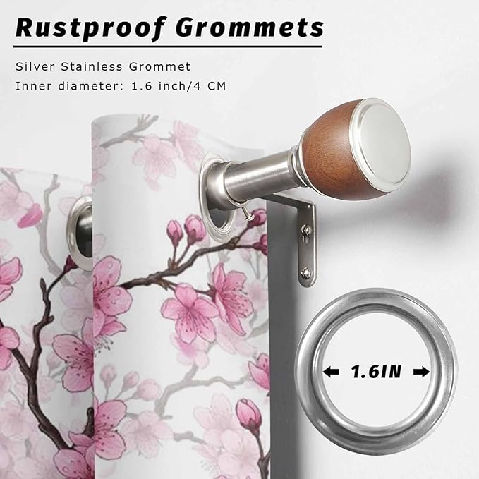 Cherry Flowers Outdoor Curtains for Patio Spring Flower Vintage Watercolor Waterproof Outside Curtains with Grommet Top Weatherproof Curtain for Cabana Pergola Gazebo, 2 Pack, 54" W x 95" L