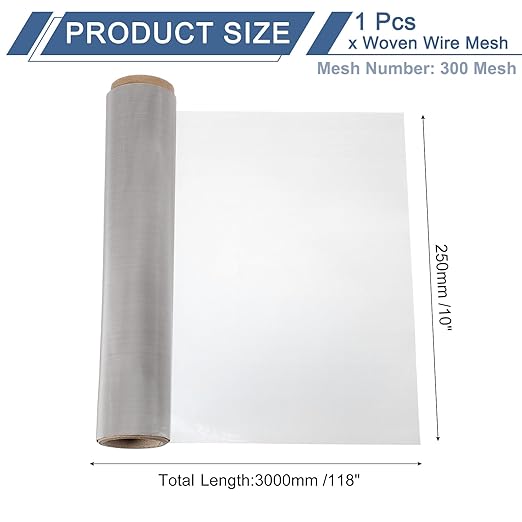 uxcell 300 Mesh 118" x 10" Woven Wire Mesh, 316 Stainless Steel Air Vent Filter Screen, Window Screen Mesh for DIY Projects Vents Cover Filtration Animals Fence
