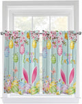 Happy Easter Tier Curtains 45 Inches Long, Spring Bunny Eggs Flower Teal Wood Grain Window Treatment Curtain Drapes, Window Half Privacy Curtains for Bedroom Bathroom, 42"x45", 2 Panels