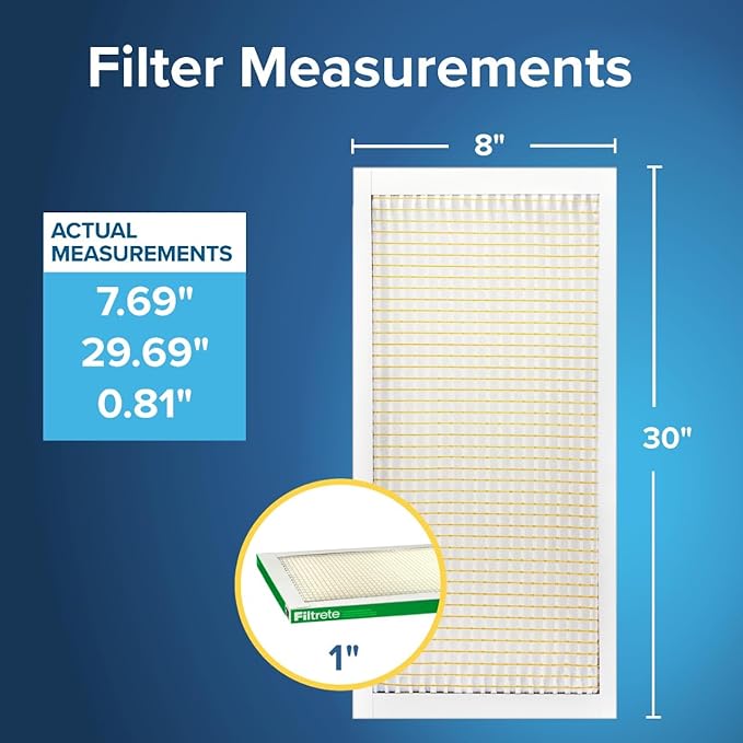 Filtrete 8x30x1 AC Furnace Air Filter, MERV 8, MPR 700, Tough on Pollen, Easy on Airflow, 3-Month Pleated 1-Inch Electrostatic Air Cleaning Filter, 4-Pack (Actual Size 7.69 x 29.69 x 0.81 in)