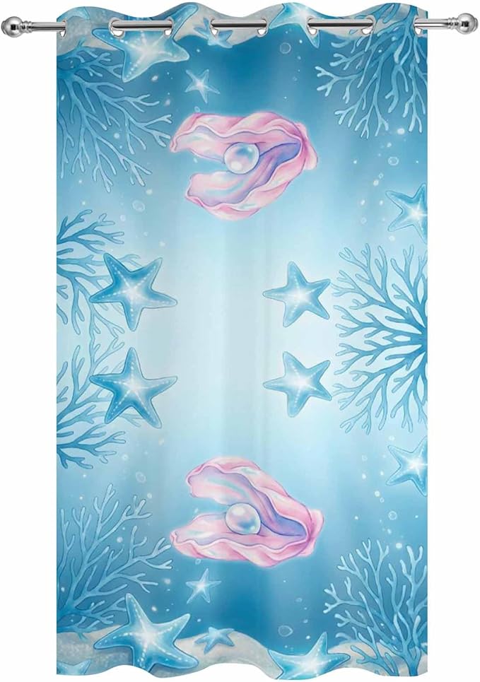 Ocean Shell Outdoor Curtains for Patio Corals Starfish Summer Marine Waterproof Outside Curtains with Grommet Top Weatherproof Curtain for Cabana Pergola Gazebo, 1 Panel, 54" W x 108" L